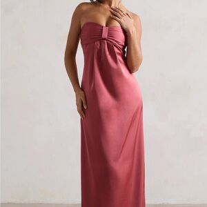Club London April Rose Pink Satin Sweetheart Maxi Dress